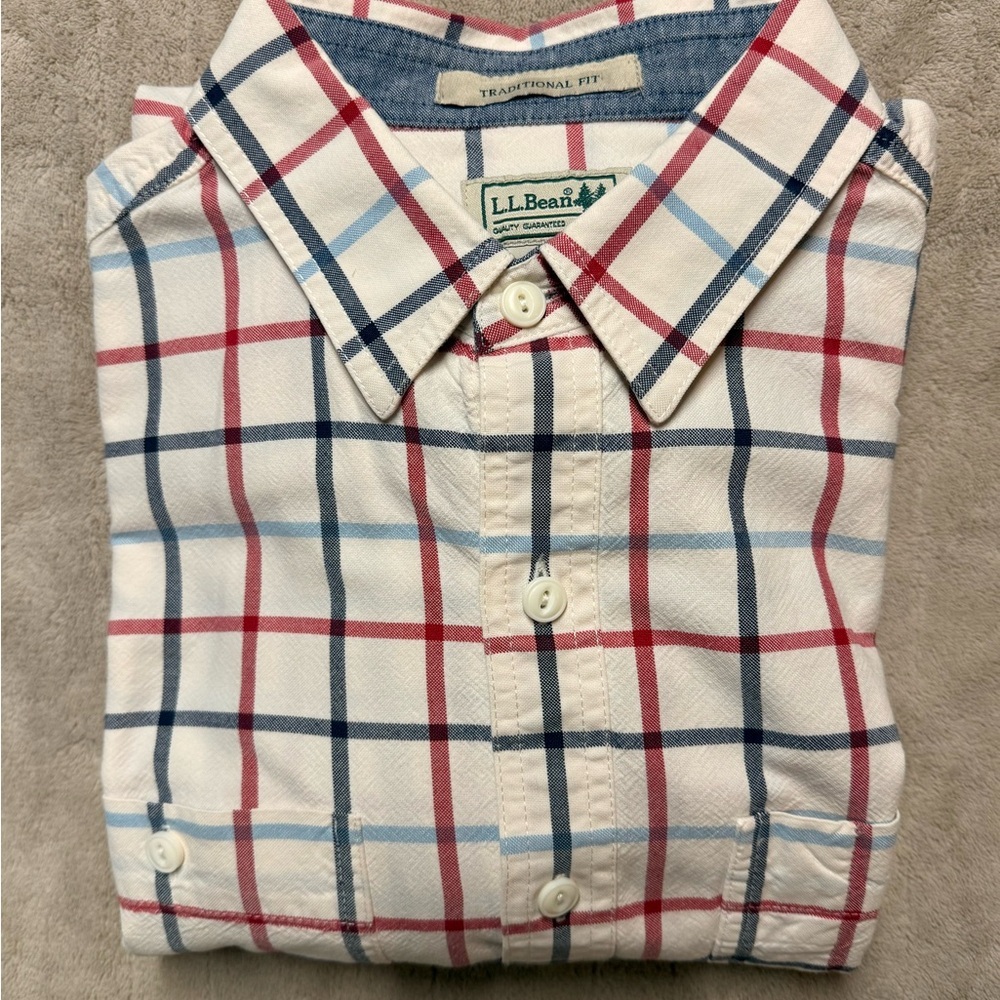LL Bean Men’s White Multi Colored Long Sleeve Size M Traditional Fit